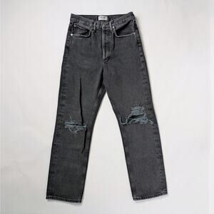 Agolde 90s Gray Distressed Jeans 25 Straight Leg Button Fly Cool Girl Grunge